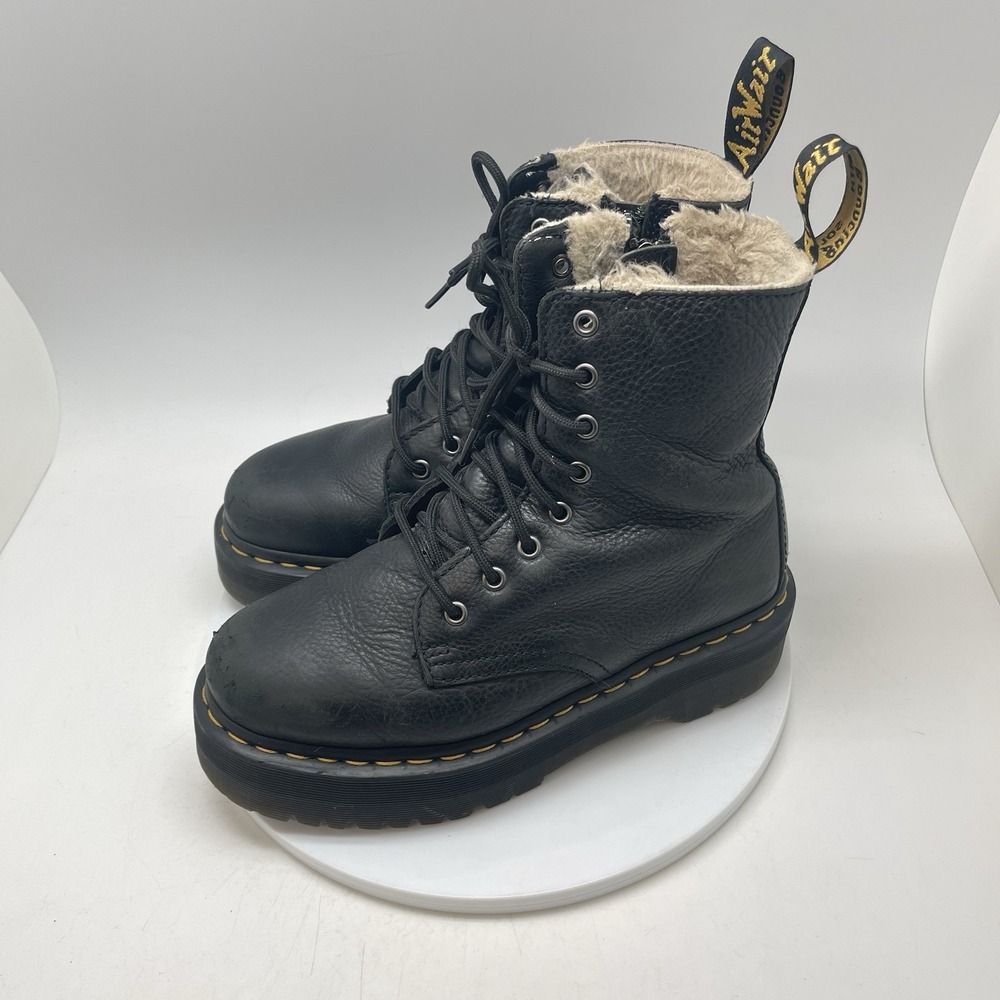 Dr Martens Boots Womens Size 8 Jadon Faux Fur Lined Black Leather Ankle Platform - Picture 3 of 9
